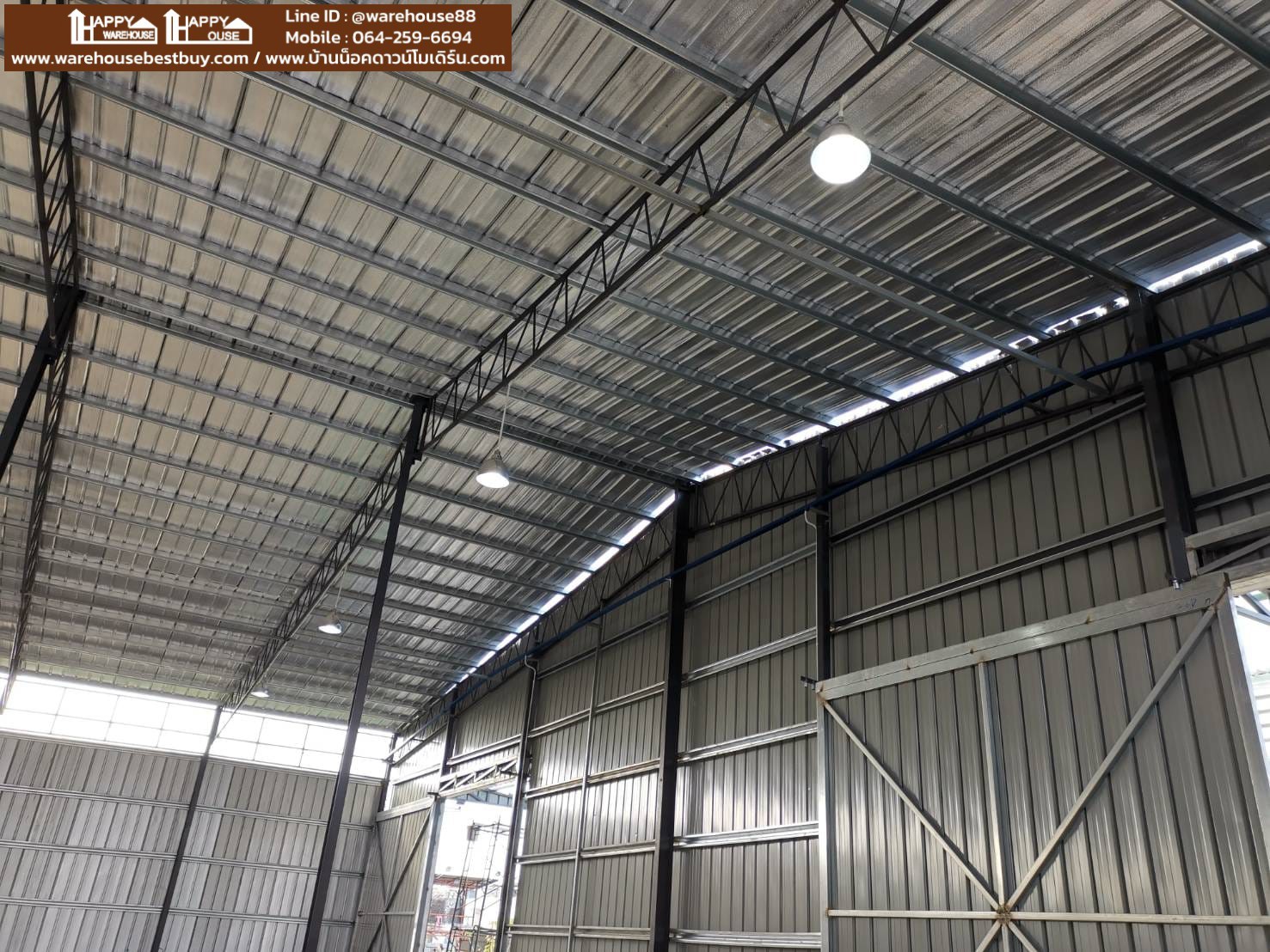 โครงการกำลังสร้าง ใช้เวลาเพียง 90 วัน ส่งมอบได้ งบไม่บานปลาย อาคารเหล็ก 1 ชั้น โครงสร้าง HW-HC ขนาด 26×38×6m. รวมงานพื้นฐานราก ฿5.6 ล้านบาท สร้างโรงงาน สร้างโรงงาน by Happy Warehouse
