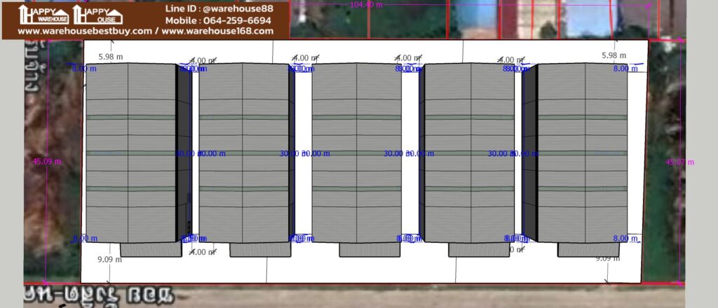 ประเมินราคาแบบโกดังสำเร็จรูป โครงสร้าง HW-HC ขนาด 15x30x8 เมตร รวมเสาเข็มตอก เทพื้นคอนกรีต 15 เซ็นติเมตร HW HC 15x30x8 6