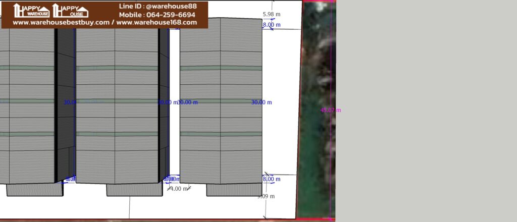 ประเมินราคาแบบโกดังสำเร็จรูป โครงสร้าง HW-HC ขนาด 15x30x8 เมตร รวมเสาเข็มตอก เทพื้นคอนกรีต 15 เซ็นติเมตร HW HC 15x30x8 8