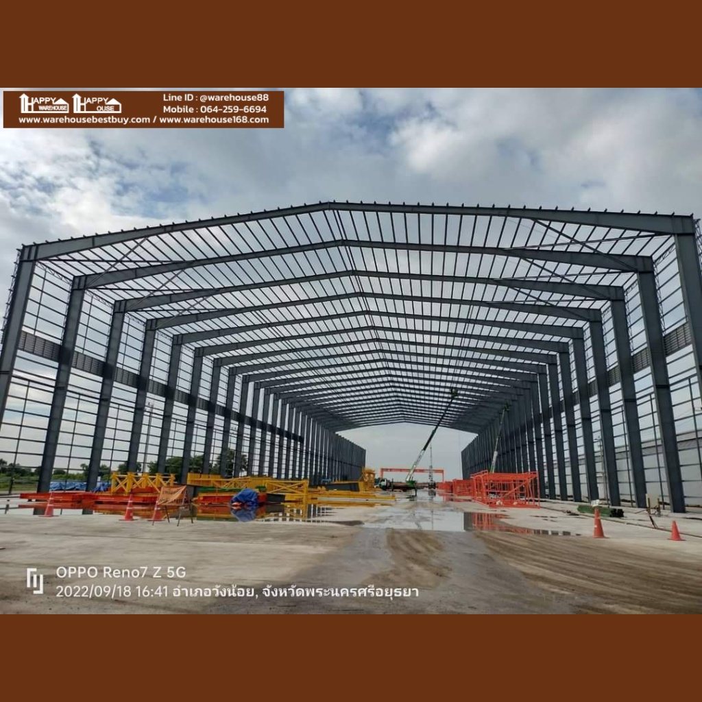 โกดังสำเร็จรูป โครงสร้าง HW-HB ขนาด 46x150x18.40 เมตร รวมงานฐานรากเข็มตอก งานคอนกรีตพื้นวางบนดิน รับสร้างโรงงาน(PP-020) product 224 1664003000 4041