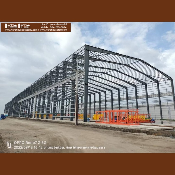 โกดังสำเร็จรูป โครงสร้าง HW-HB ขนาด 46x150x18.40 เมตร รวมงานฐานรากเข็มตอก งานคอนกรีตพื้นวางบนดิน รับสร้างโรงงาน(PP-020) product 224 1664003000 8081