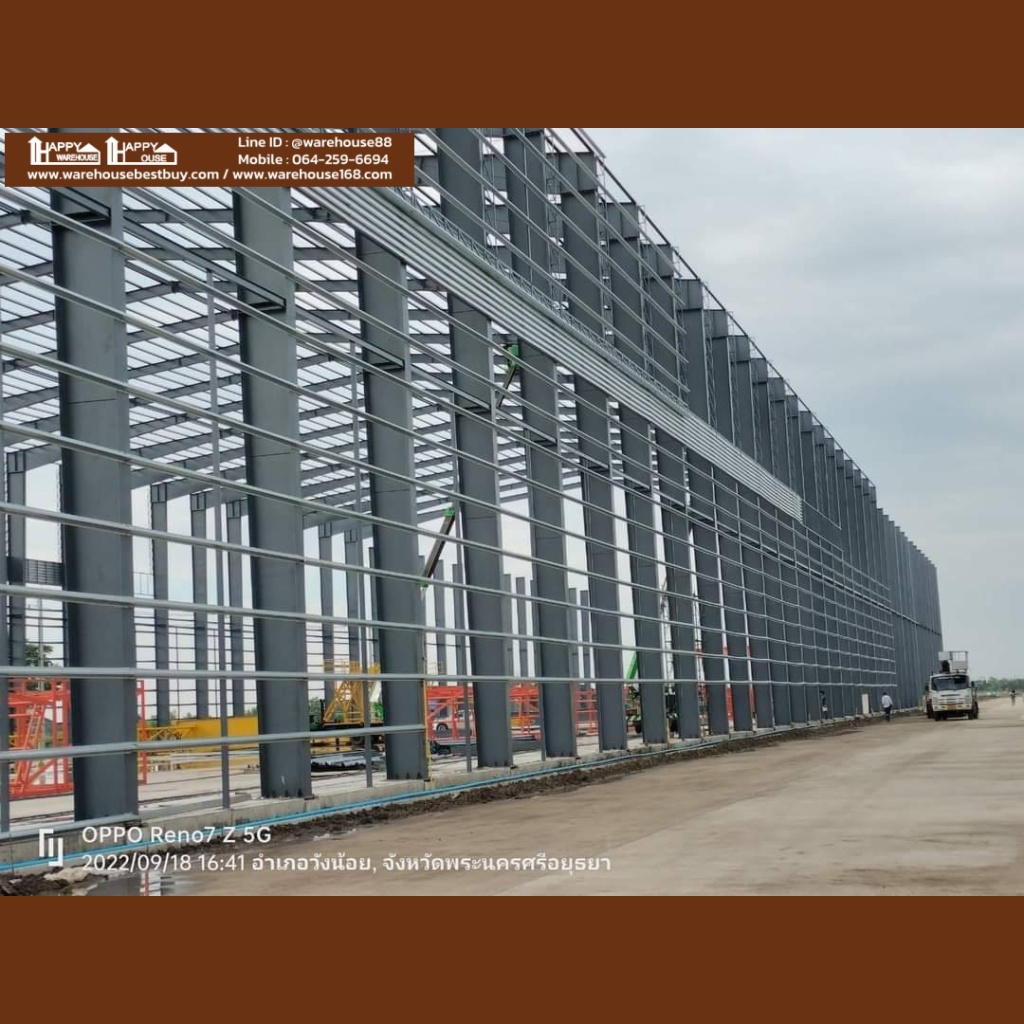 โกดังสำเร็จรูป โครงสร้าง HW-HB ขนาด 46x150x18.40 เมตร รวมงานฐานรากเข็มตอก งานคอนกรีตพื้นวางบนดิน รับสร้างโรงงาน(PP-020) product 224 1664003000 8361