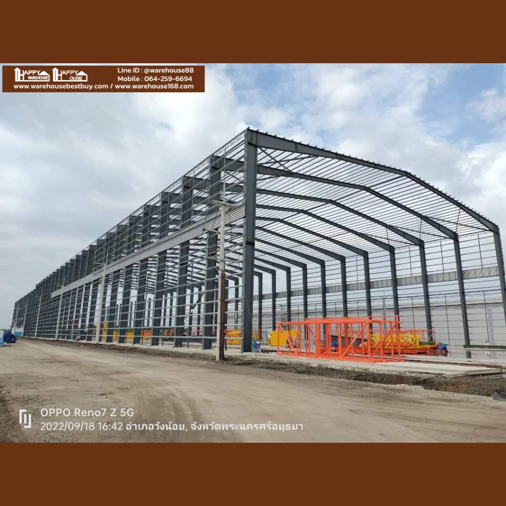 โกดังสำเร็จรูป โครงสร้าง HW-HB ขนาด 46x150x18.40 เมตร รวมงานฐานรากเข็มตอก งานคอนกรีตพื้นวางบนดิน รับสร้างโรงงาน(PP-020) product 224 1664003862 3881